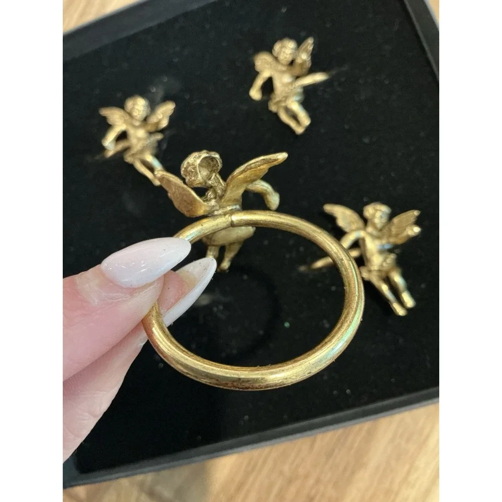 Vintage Gold Tone Cherub Napkin Ring Holders Set Of 4 In Box - Metal?